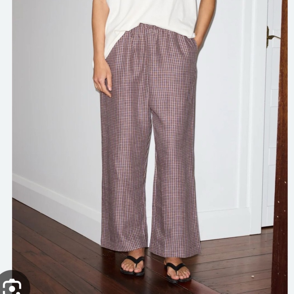 Deiji Linen Ease Trouser in Russet Check